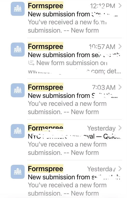 Phone inbox full of new form submission emails from factory mini sites